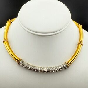 Art Deco Gold Tone Rhinestone Choker Necklace Statement Jewelry Women